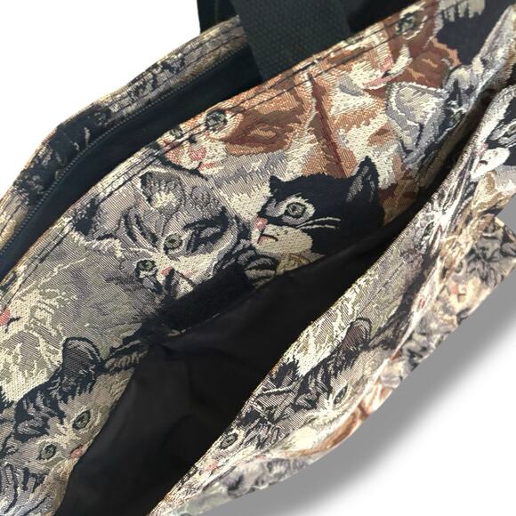 Vintage Cat Tapestry Tote Bag Kittens Shoulder Bag Grommet Detail Large New - Picture 9 of 13